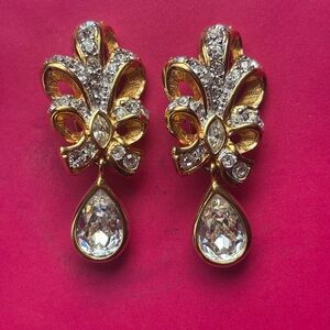 Vintage Gold and Silver Crystal Teardrop Earrings